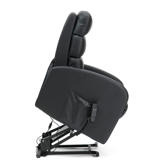 Three Tier Back Single Motor Riser Recliner in Black PU - angle