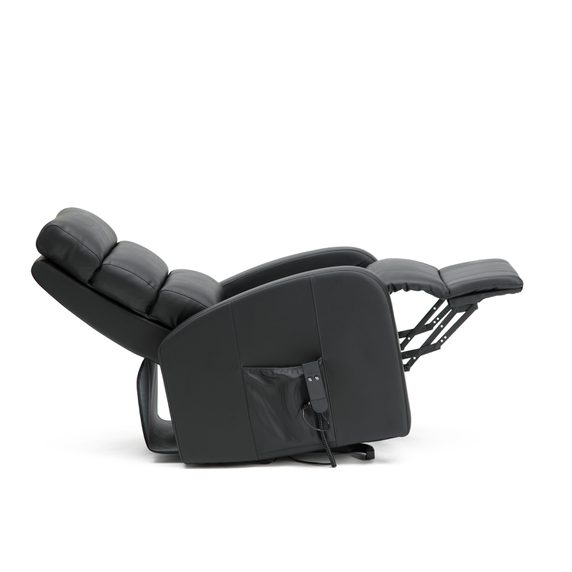 Three Tier Back Single Motor Riser Recliner in Black PU - reclined