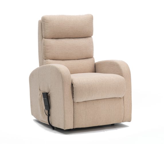 Three Tier Back Single Motor Riser Recliner in Oatmeal Fabric - angle