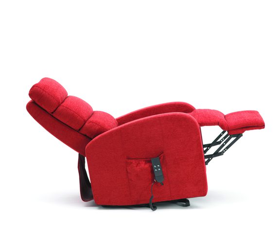 Three Tier Back Dual Motor Riser Recliner in Terracotta Fabric - angle