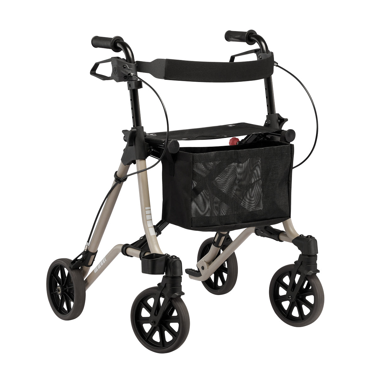 Dietz TAiMA M2 lightweight rollator in sandstone, front three-quarter view