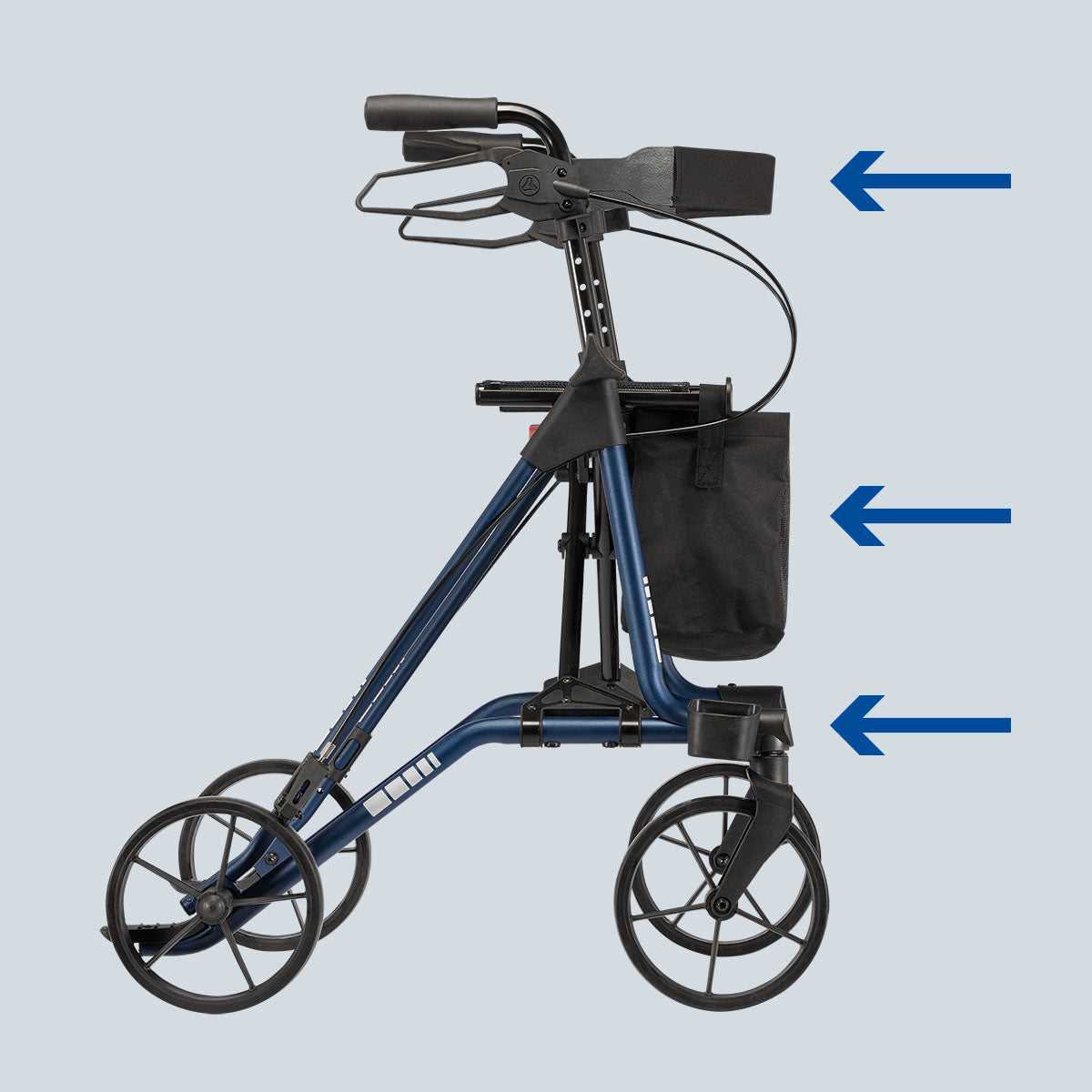 Dietz TAiMA M-E standard equipment: back strap, mesh bag and walking stick holder