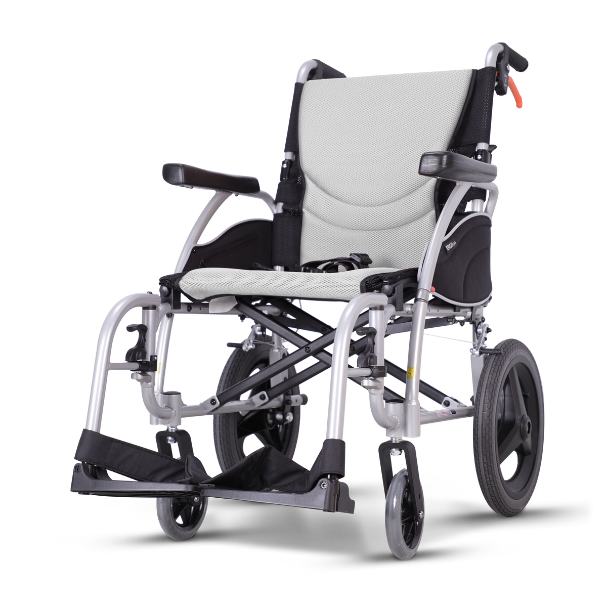 Karma Ergo 3 transit wheelchair with 14 inch rear wheels, side view