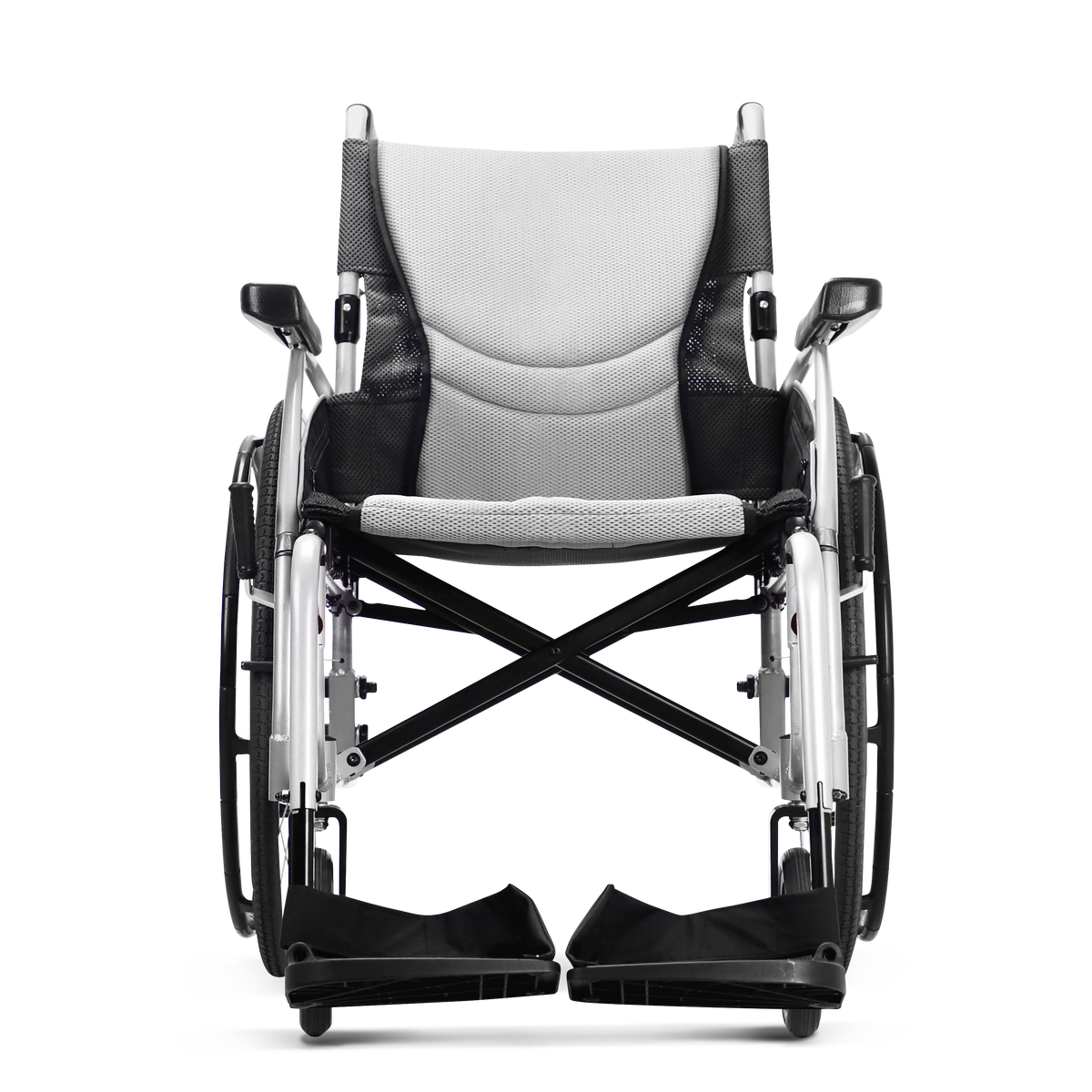 Karma Ergo 3 wheelchair, front view showing Double S-Ergo seat