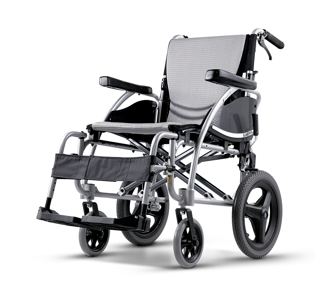 Karma S-Ergo 115 transit wheelchair with 14 inch rear wheels