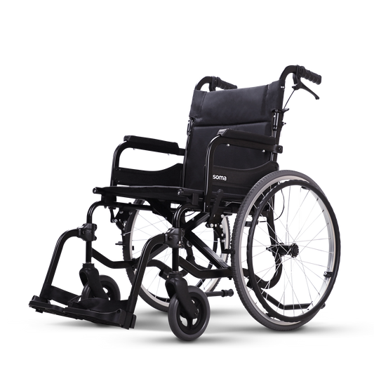 Karma Sparrow 2 SP self-propel wheelchair, side view, black frame with 22 inch rear wheels