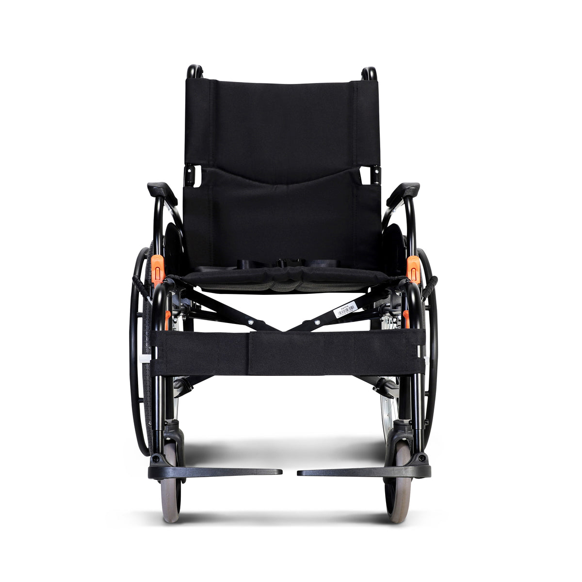 Karma Agile self-propel wheelchair, front view, black frame