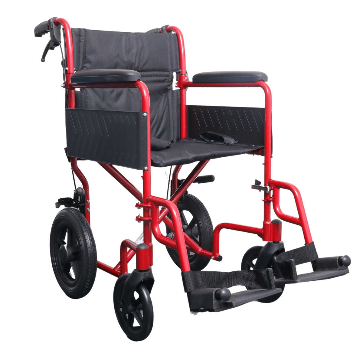 Karma i-Lite transit wheelchair, red frame, side view
